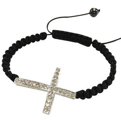 Rhinestone Shamballa Bracelet with Studded Sideways Cross
