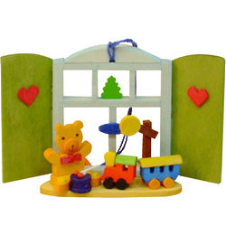 Teddy Bear and Toys in Window Ornament