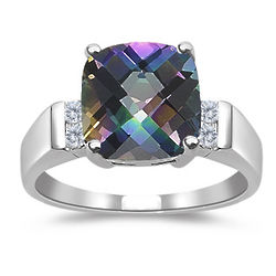 Diamond Accents and AAA Mystic Topaz Ring in 14K White Gold