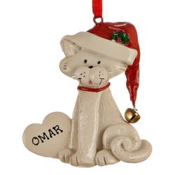 White Cat with Heart Personalized Christmas Ornament
