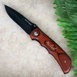 Engraved Wood Folding Pocket Knife