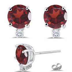 5 mm AA Round Garnet Earrings with Diamond Accents in White Gold