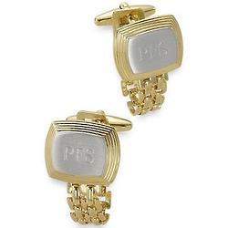 Engraved Rectangle Chain Wrap Cufflinks with Brush Center