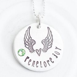 Angel Wings Personalized Memorial Necklace with Birthstone