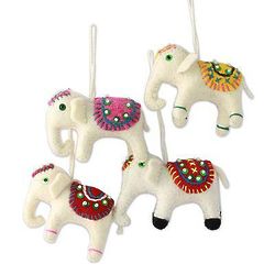 4 Wool White Elephant Ornaments