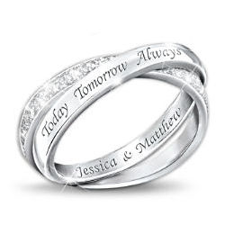Name-Engraved Sterling Silver Diamond Infinity Ring