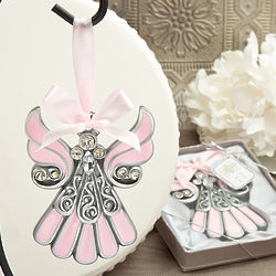 Shimmering Pink and Pewter Color Angel Ornament