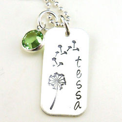 Flower Girl Personalized Dandelion Hand Stamped Silver Necklace