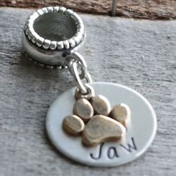 Personalized Silver and Gold Paw Print Charm Bead