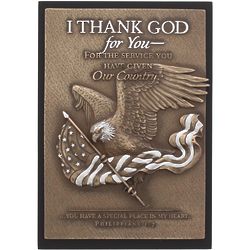 Thank God For You & For Your Service Eagle and Flag Plaque