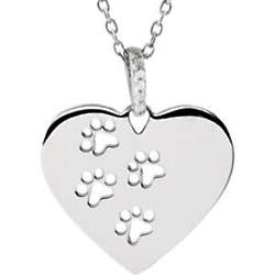 Diamond and Sterling Silver Heart Paw Necklace