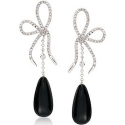 Black Onyx and Sterling Silver Bow Drop Earrings