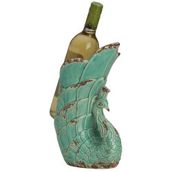 Rustic Ceramic Peacock Bottle Wine Holder