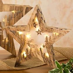 Small Wooden Lighted Christmas Table Star Decoration