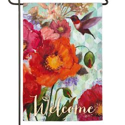 Hummingbirds and Poppies Welcome Garden Flag