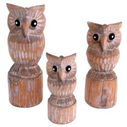 Hooting Trio Wood Statuettes