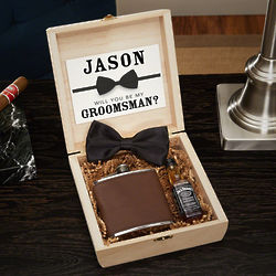 Classic Groomsman Personalized Cigar Humidor and Hip Flask in Box