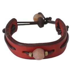 Men's Red Standout Leather Wristband Bracelet