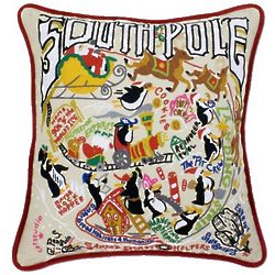 Hand Embroidered South Pole Christmas Pillow