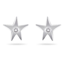 Star Silver Earrings With Diamonds