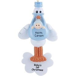 Just Arrived Stork with Baby Boy Personalized Christmas Ornament