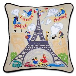 Embroidered Eiffel Tower Pillow