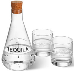 Tequila Beaker Decanter & Two Personalized Glasses in Wood Crate