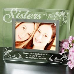 Engraved Sisters Glass 4x6 Picture Frame