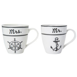 Mr. and Mrs. Nautical Mugs in White