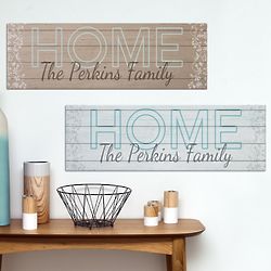 Personalized Home Sign Canvas Print with Wood Pattern