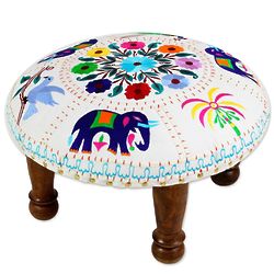 Floral Fauna Cotton Embroidered Foot Stool