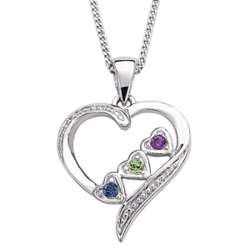 Sterling Silver Sister's Heart Birthstone Necklace