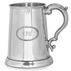 Glass Bottom Pewter Tankard with Engraving Shield