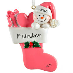 Baby Girl's First Christmas Pink Stocking Ornament