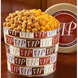 Double Cheese and Toffee Caramel VIP-Very Indulgent Popcorn Tin