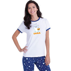 Halloween Ghost White and Blue Star Print Pajamas for Women