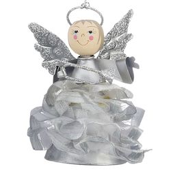 Personalized Angel in Silver Ruffled Skirt with Trumpet Ornament