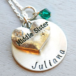 Big, Little or Middle Sister Personalized Hand Stamped Necklace