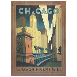 USA City and Landmark Deco Wood Print