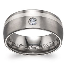 Titanium with Sterling Silver Inlay Engraved Band