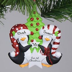 Personalized Our First Christmas Penguin Ornament