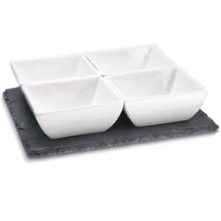 Porcelain Dipping Dishes with Slate Tray