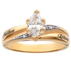 Gold Plated Marquise White Topaz and Diamond Wedding Ring