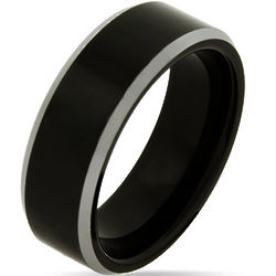 Black Tungsten Ring with Silver Beveled Edges