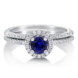Sapphire Cubic Zirconia Sterling Silver Bridal Ring Set