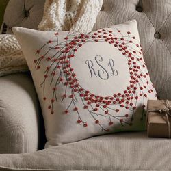 Monogrammed Berry Wreath Pillow