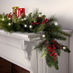 Cordless Pre-lit Cone and Berry Christmas Garland