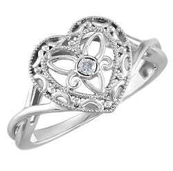 Diamond Filigree Heart Ring in Sterling Silver