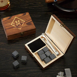 Drake Whiskey Stones Gift Set in Etched Wood Box