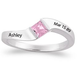 Sterling Silver Stackable Name and Birthstone Ring